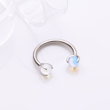 Detail View 1 of Implant Grade Titanium Opalite Stone Ball Claw Prong Internally Threaded Horseshoe Barbell